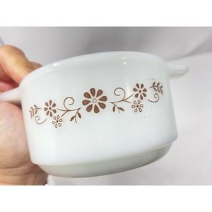 Vintage Dynaware Cook Serve Store Bowl PYR-O-REY Brown Daisy Corn Flower